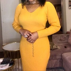 Beautiful Yellow Midi Sweater Dress